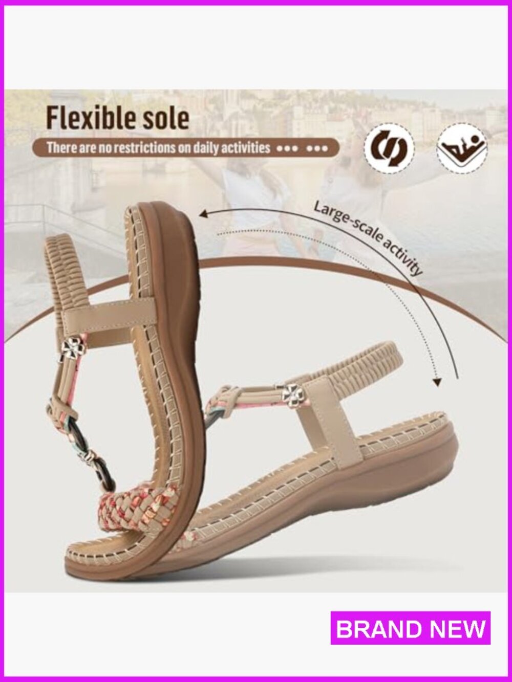 Women Sandals Arch Support Handmade Bohemian Braided Flat Sandals Comfort - Picture 6 of 7